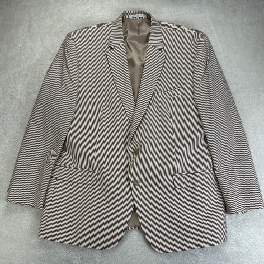 Chaps 48R Mens Tan White Micro Stripe Cotton Two Button Sport Coat Blazer